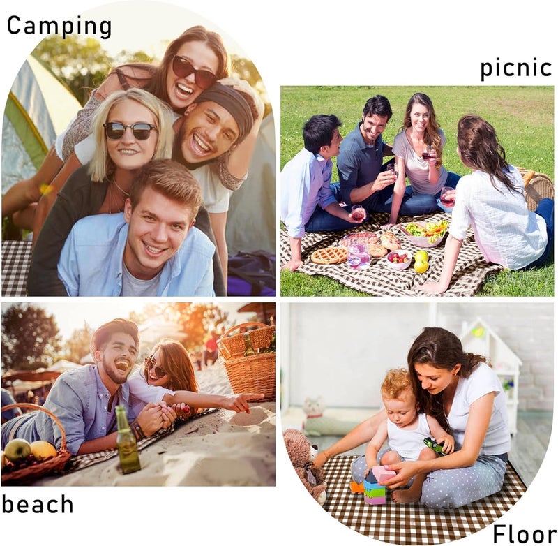 Picnic Blanket Outdoor, Large Beach Blanket Waterproof Sandproof, Foldable Washable Picnic Mat for Adults and Kids, Park Mat for Summer Beach,Camping, Travel (Picnic Mat Brown) - Image 4